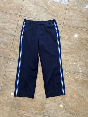 Escada Navy Track Pants with Blue and White Side Stripes